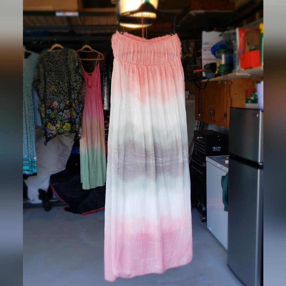 Silk Strapless TIE-DIE Maxi Dress - Picture 6 of 14